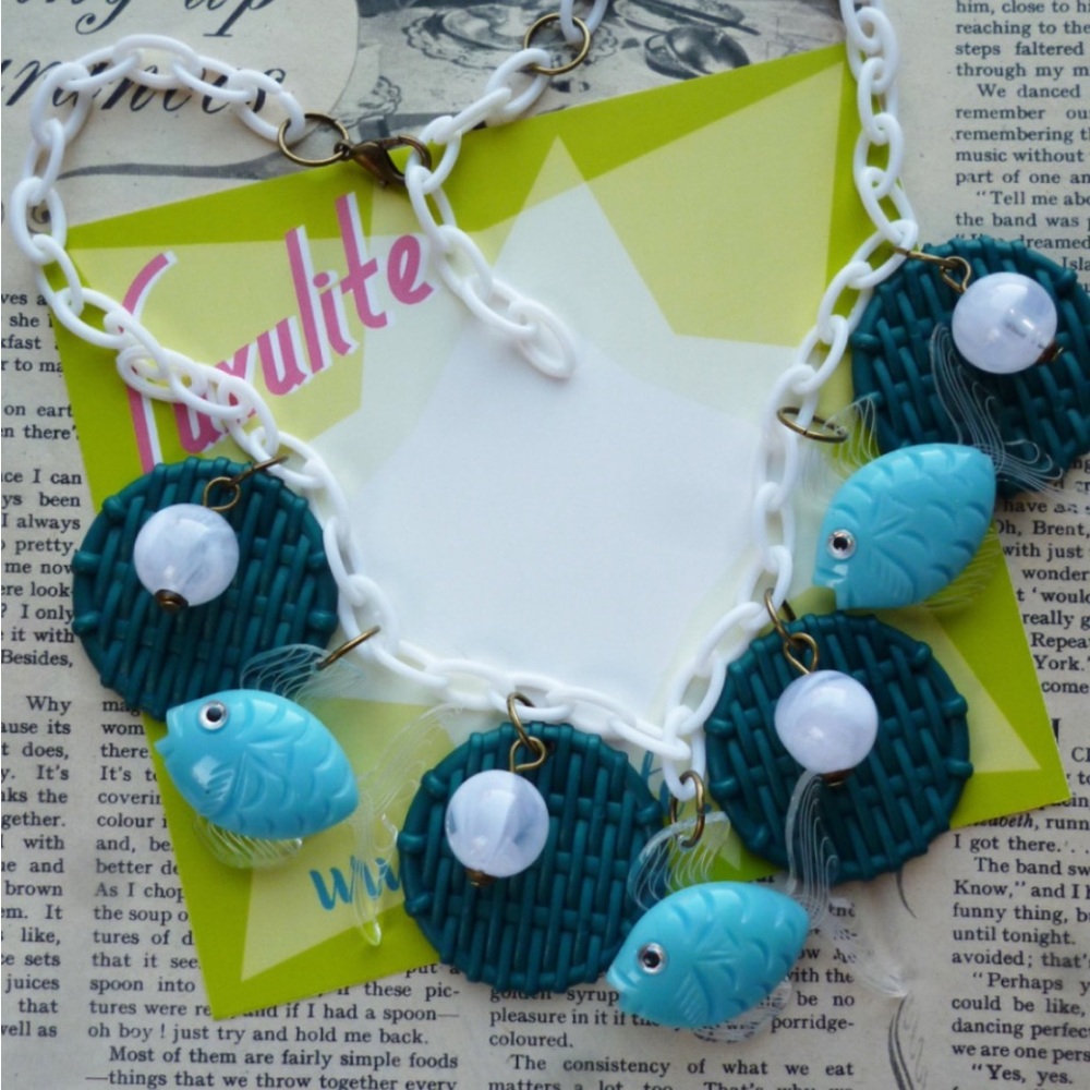 Luxulite Blue and White Fish Necklace